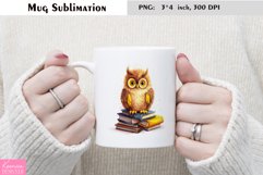 Watercolor Owl with Books Mug Sublimation Product Image 1