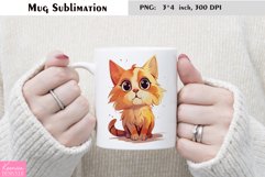 Watercolor Cat Mug Sublimation|Cartoon Animal Mug Design Product Image 1