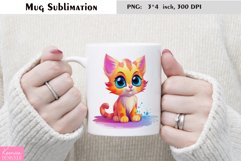 Watercolor Cat Mug Sublimation|Cartoon Animal Mug Design Product Image 1