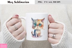Watercolor Cat Mug Sublimation|Cartoon Animal Mug Design Product Image 1