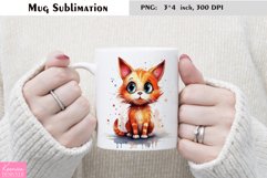 Watercolor Cat Mug Sublimation|Cartoon Animal Mug Design Product Image 1