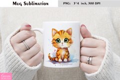 Watercolor Cat Mug Sublimation|Cartoon Animal Mug Design Product Image 1