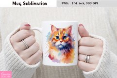 Watercolor Cat Mug Sublimation|Cartoon Animal Mug Design Product Image 1