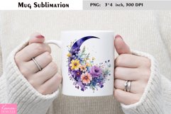 Watercolor Flower Mug Sublimation|Moon Mug Design Product Image 1