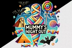 Watercolor mummy pyramid bats candy Mummy Night Out Halloween circular print 20oz tumbler skinny mug wrap clipart t-shirt sublimation printable design