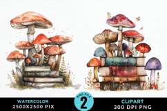 Watercolor Mushroom Books Illustration Clipart Product Image 1
