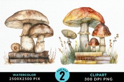 Watercolor Mushroom Books PNG Set Clipart Product Image 1