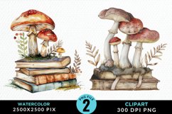 Watercolor Mushroom Books PNG Set Clipart Product Image 1