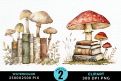 Watercolor Mushroom Books PNG Set Clipart Product Image 1