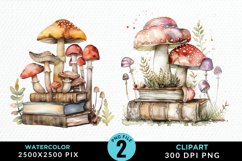 Watercolor Mushroom Books PNG Set Clipart Product Image 1