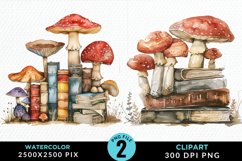 Watercolor Mushroom Books PNG Set Clipart Product Image 1