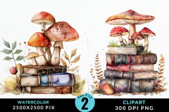 Watercolor Mushroom Books Illustration Clipart Product Image 1