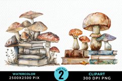 Watercolor Mushroom Books PNG Set Clipart Product Image 1