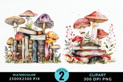 Watercolor Mushroom Books PNG Set Clipart Product Image 1