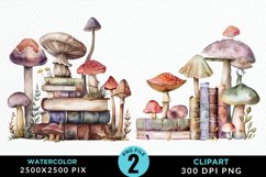 Watercolor Mushroom Books PNG Set Clipart Product Image 1