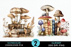 Watercolor Mushroom Books PNG Set Clipart Product Image 1