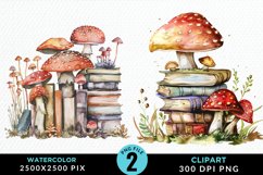 Watercolor Mushroom Books PNG Set Clipart Product Image 1