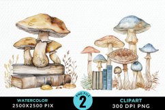 Watercolor Mushroom Books Illustration Clipart Product Image 1