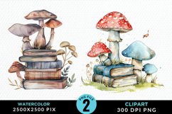 Watercolor Mushroom Books PNG Set Clipart Product Image 1