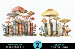 Watercolor Mushroom Books PNG Set Clipart Product Image 1