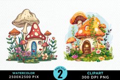 Watercolor Mushroom House Illustration Clipart Product Image 1