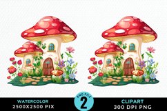 Watercolor Mushroom House PNG Set Clipart Product Image 1