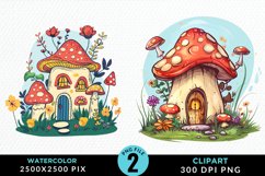 Watercolor Mushroom House Illustration Clipart Product Image 1