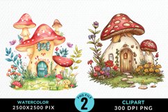 Watercolor Mushroom House Illustration Clipart Product Image 1