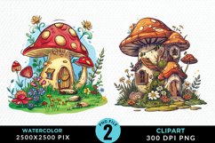 Watercolor Mushroom House Illustration Clipart Product Image 1