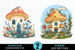 Watercolor Mushroom House Illustration Clipart Product Image 1