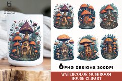 Watercolor Mushroom House Clipart, Mug Sublimation Design Product Image 1