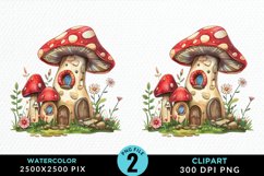 Watercolor Mushroom House PNG Set Clipart Product Image 1