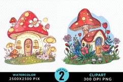 Watercolor Mushroom House PNG Set Clipart Product Image 1