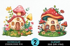 Watercolor Mushroom House Illustration Clipart Product Image 1