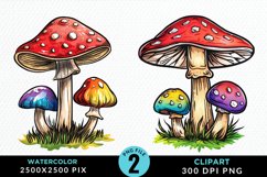 Watercolor Mushrooms PNG Set Clipart Product Image 1