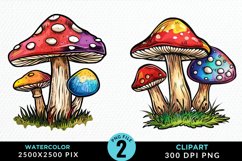 Watercolor Mushrooms PNG Set Clipart Product Image 1