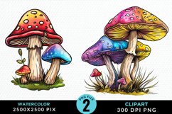 Watercolor Mushrooms PNG Set Clipart Product Image 1
