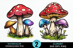 Watercolor Mushrooms PNG Set Clipart Product Image 1