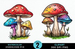 Watercolor Mushrooms PNG Set Clipart Product Image 1