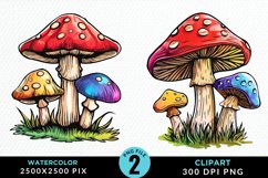 Watercolor Mushrooms PNG Set Clipart Product Image 1