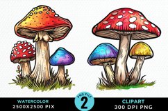 Watercolor Mushrooms PNG Set Clipart Product Image 1