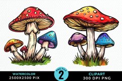 Watercolor Mushrooms PNG Set Clipart Product Image 1