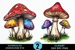 Watercolor Mushrooms PNG Set Clipart Product Image 1