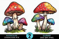 Watercolor Mushrooms Artwork Clipart Product Image 1