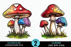 Watercolor Mushrooms PNG Set Clipart Product Image 1