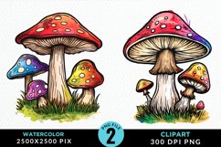 Watercolor Mushrooms PNG Set Clipart Product Image 1