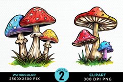 Watercolor Mushrooms PNG Set Clipart Product Image 1