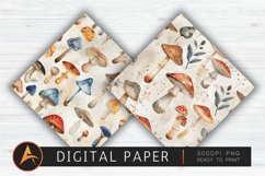 Watercolor Mushrooms Digital Paper PNG Product Image 1