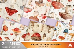 Watercolor Mushrooms Digital Paper Bundle Product Image 1