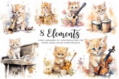 Cute Musician Kitten watercolor Cliparts, Kitten sublimation Product Image 5